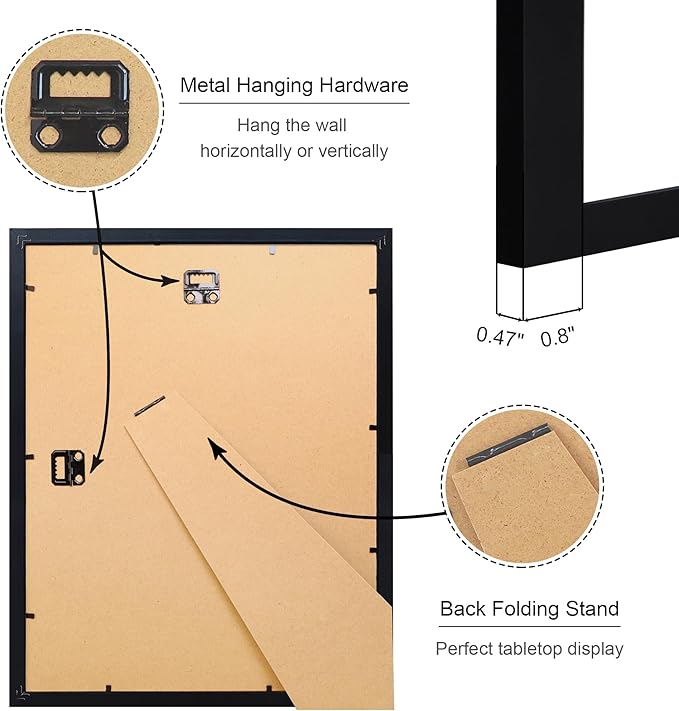 11x14 Picture Frame Set of 4, 11 x 14 Wood Photo Frames with Mat for 8x10, Wooden Frame with Real Glass Cover for Wall and Tabletop Display,Black-Ruum Studio Home