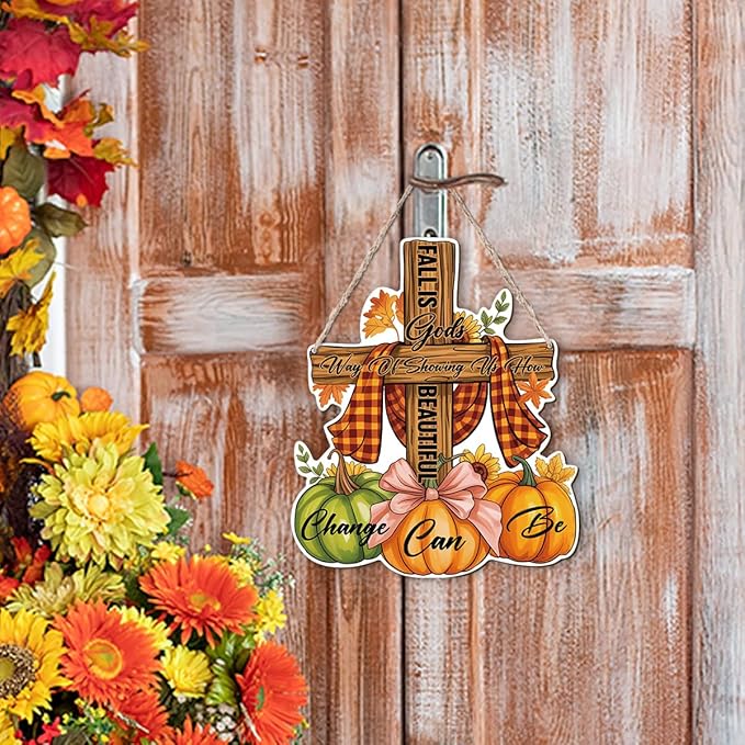 Christian Home Autumn Decor "Fall is Gods way of Showing us How Beautiful Change can Be" Sign for Thanksgiving Decorating, Home Interior And Exterior Decor, Autumn Harvest Thanksgiving Decors-Ruum Studio Home