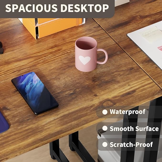 PayLessHere | 47 Inch Computer Desk | Brown | Office Desk with Metal Frame, Adjustable Feet | Water-Resistant, Scratchproof Surface | Sturdy Writing Table for Home Office or Study | Pack of 2-Ruum Studio Home