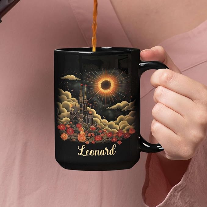 Personalized Name Coffee Mug 11oz 15oz, Custom Fantasy Castle Mug with Gothic Style, Vibrant Celestial Scene Ceramic Cup, Unique Castle Black Coffee Cup, Gifts for Her, Him-Ruum Studio Home