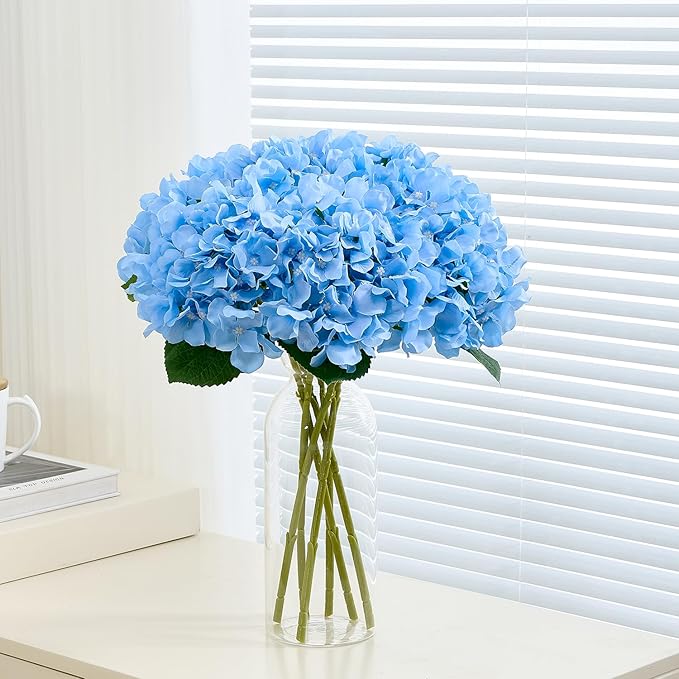8Pcs Blue Fake Flowers Silk Hydrangea Artificial Flowers Bouquets Faux Hydrangea Stems for Home Table Centerpieces Wedding Party Decoration-Ruum Studio Home