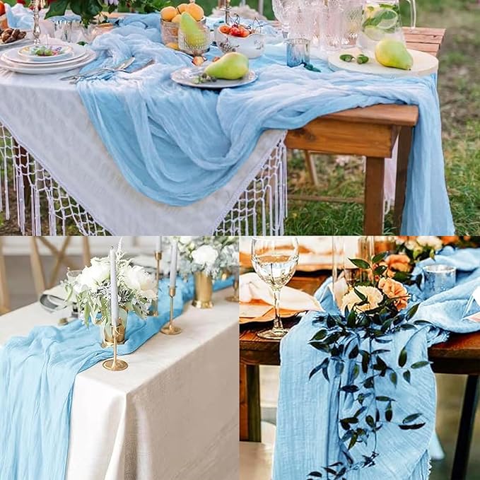 12 Pack Baby Blue Cheesecloth Table Runner 20 x 120 Inch Long Rustic Gauze Cheese Cloth Table Runner for Wedding 10FT Bridal Baby Shower Table Decorations Boho Fabric Sheer Birthday Party Table Decor-Ruum Studio Home