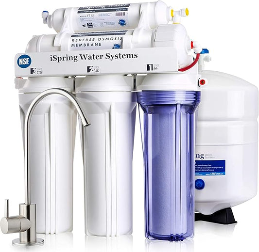 iSpring RCC7, NSF Certified, High Capacity Under Sink 5-Stage Reverse Osmosis Water Filter, RO Drinking System, 75 GPD, Brushed Nickel Faucet, Patented Top-Mounted Faucet Design for Easy Installation-Ruum Studio Home