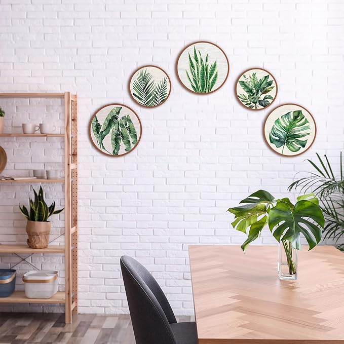 Qunclay 5 Pcs Wall Art Decor Wooden Living Room Wall Decor Bohemian Hanging Farmhouse Geometric 10'' and 8'' Aesthetic Wood Minimalist Posters for Bedroom(Leaves)-Ruum Studio Home
