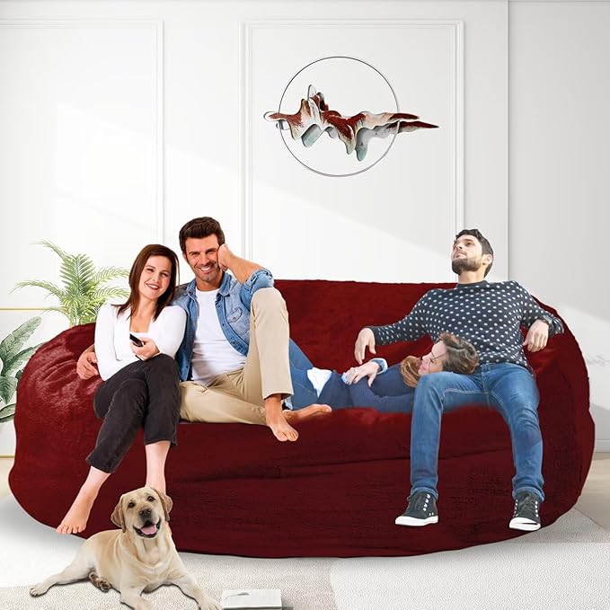 Bean Bag Chair for Adults 7FT,Soft Removable Cover for Teens/Girls Bedroom,Fluffy Giant Round Floor Beanbag Lounger Chairs (No Filler,Claret)-Ruum Studio Home