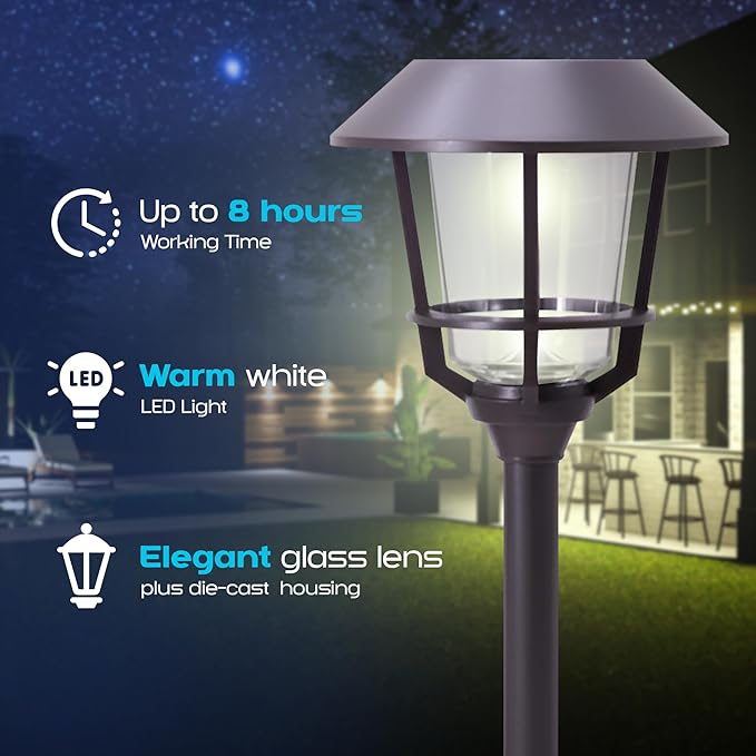 Solar LED Path Lights 4 Pack – 12 Lumens, Warm White, Oil-Rubbed Bronze, Solar Powered, Stainless Steel, Weather-Resistant for Garden, Walkway, Patio-Ruum Studio Home
