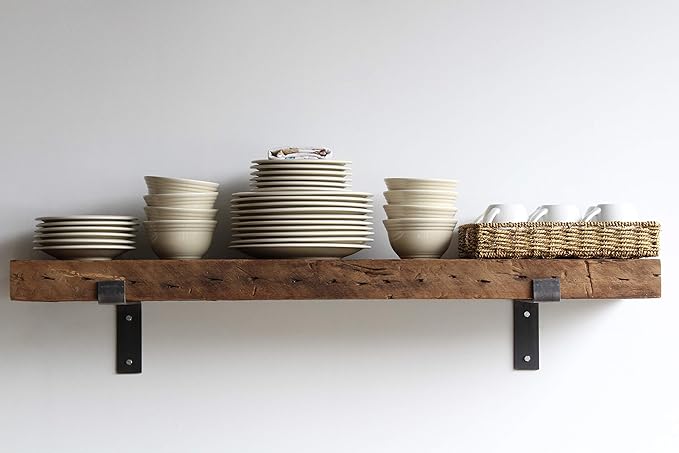 Urban Legacy Reclaimed Barn Beam Deep Shelves | Deep Shelves with Brackets Included, Set of 2 | (Natural Full Profile Bracket, 48" x 11" x 3")-Ruum Studio Home