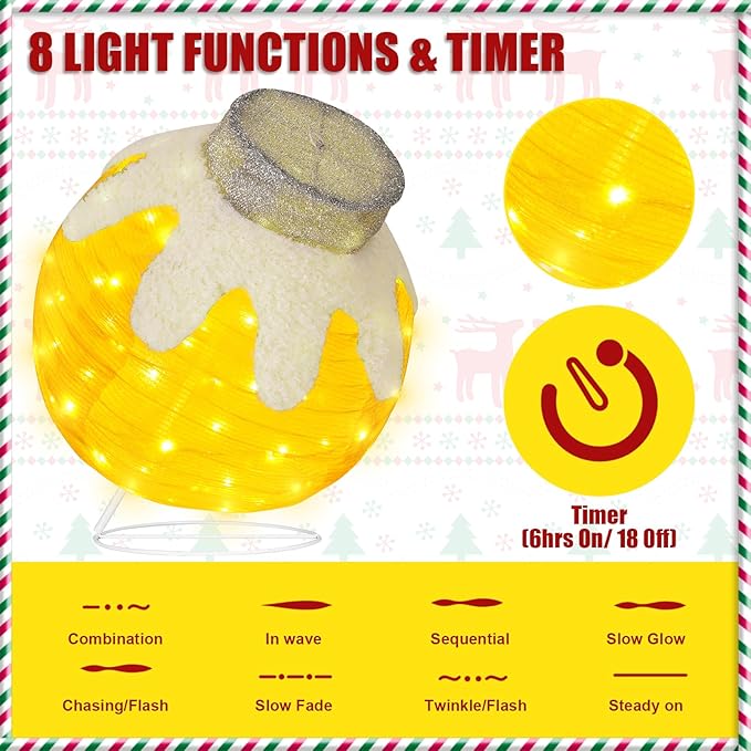 BRIGHTDECK Outdoor Christmas Ornaments, Lighted Pop-Up Outdoor Holiday Ball Decoration with 80 LED Lights, 8 Light Modes, Lighted Collapsible Holiday Decorations for Yard, Home (Yellow)-Ruum Studio Home