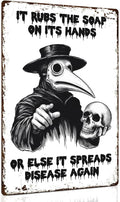 ALKB Halloween Bathroom Decor 8 x 12 Inch - Goth Plague Doctor Metal Tin Sign,Gothic Lovers Gifts,IT RUBS THE SOAP ON ITS HANDS-Ruum Studio Home