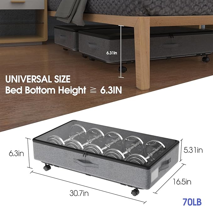 IUI Under Bed Storage with Wheels, 50L Capacity Under Bed Storage Containers, Under Bed Clothes Storage Containers with Clear Lid, Under Bed Storage Bins for Clothes,Shoes,Books,Toys,Gray,2 Pack-Ruum Studio Home