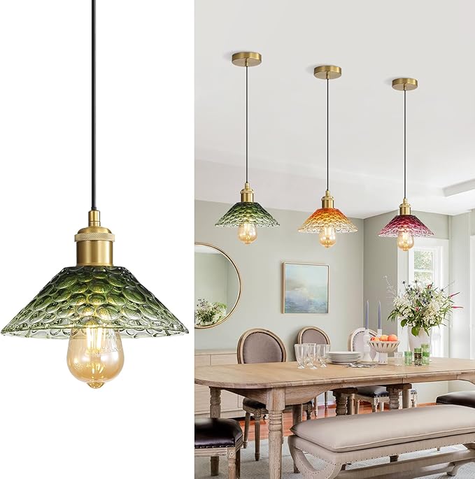3-Pack Pendant Lights, Modern Glass Ceiling Hanging Light Fixtures,Adjustable Three Color Glass Shades Vintage Gold Chandeliers for Kitchen Island Dining Room Livingroom Entryway Farmhouse Bar-Ruum Studio Home