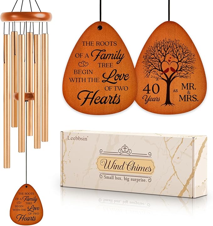 40th Wedding Anniversary Wind Chime, Happy 40th Anniversary Romantic Gifts for Couple, Parents, Wife, Husband, Friends, Ruby Anniversary's Keepsake Gifts Ideas, Large-36''-Ruum Studio Home