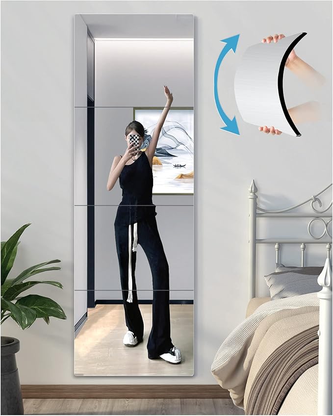 Shatterproof Wall Mirror Full Length for Bedroom, Acrylic Gym Mirrors For Home, Extra Thick: 0.12 inch, 12 x 12 inch x 4 Pcs, Workout Mirrors Safe for Kids, Over The Door, Long Wall Mounted-Ruum Studio Home