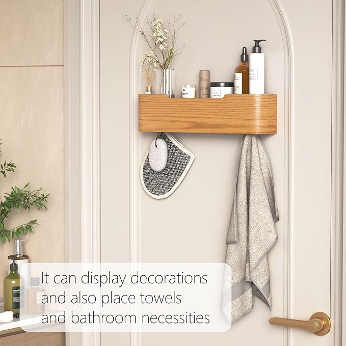 Coat Rack Wall Mount with Hidden Hooks Entryway Hanging Shelf Modern Wood Coat Hanger for Bedroom Kitchen Hallway Bathroom (Oak, 16.6 Inch Long)-Ruum Studio Home