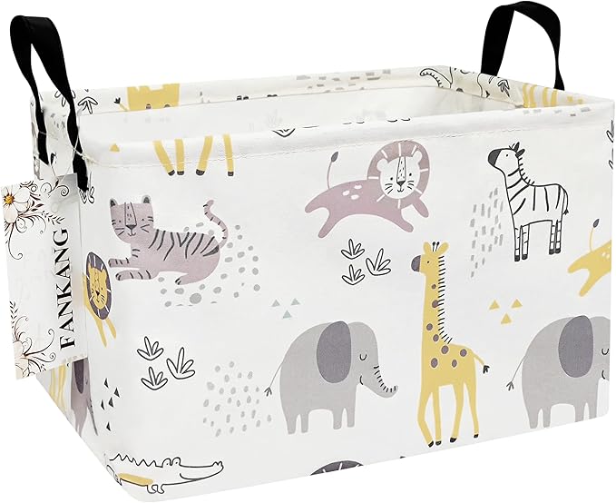 FANKANG Storage Bins, Nursery Hamper Canvas Laundry Basket Foldable with Waterproof PE Coating Large Storage Baskets for Kids Boys and Girls, Office, Bedroom, Clothes,Toys(Rec-Lovely Animals ）-Ruum Studio Home