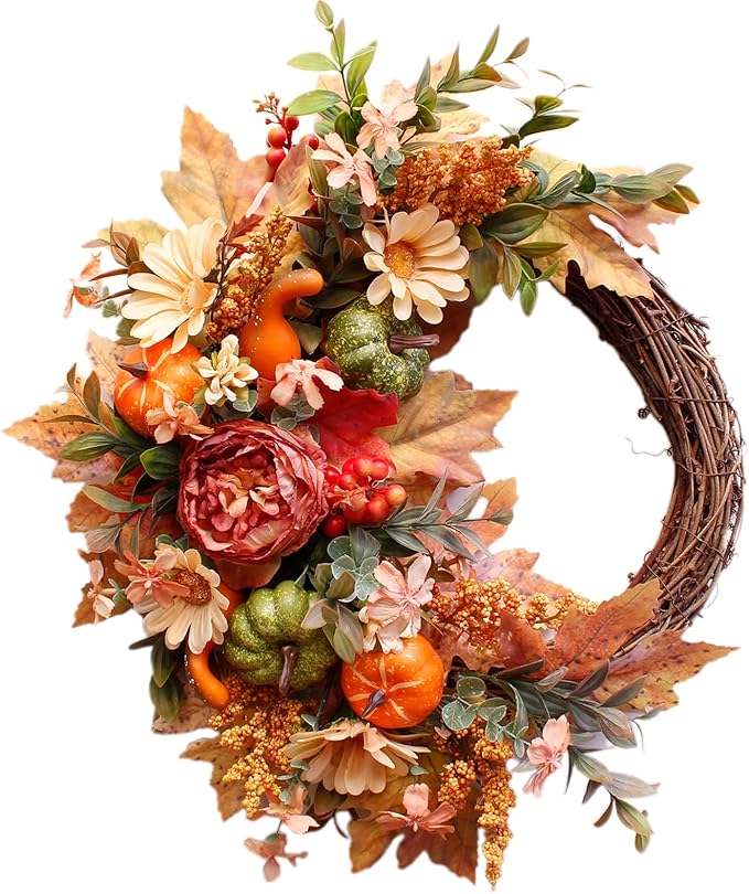 20Inch Fall Wreaths for Front Door,Fall Decorations for Home,Autumn Wreaths with Pumpkin Peony Sunflowers Berry Wreaths,Fall Door Wreath for Thanksgiving Halloween Farmhouse Home Outdoor Indoor Decor-Ruum Studio Home