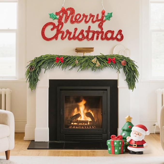 Christmas Decorations – 6FT Artificial Norfolk Pine Greenery Garland, Real Touch Christmas Garland for Mantel, Staircase, Fireplace, Front Door, Indoor & Outdoor Holiday Decor (1, 6FT)-Ruum Studio Home