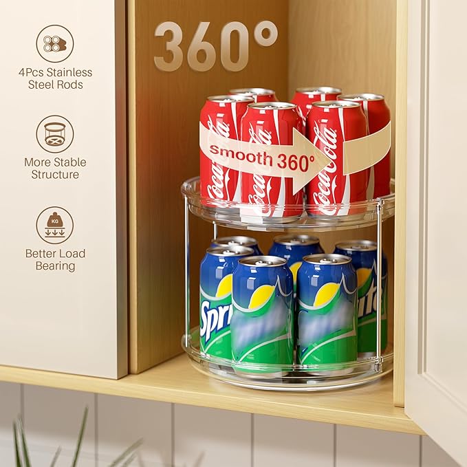 LAMU 2 Tier Lazy Susan Turntable Organizer 9.25'' Rotating Spice Rack Organization for Cabinet, Kitchen, Pantry, Countertop, Bathroom, Vanity, Medicine Cabinet Organizer, Clear-Ruum Studio Home