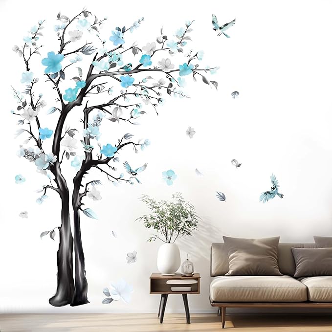 Large Watercolor Tree Wall Decals - Flower Tree Branch Wall Stickers - Bedroom Living Room Sofa TV Background Home Wall Decor-Ruum Studio Home