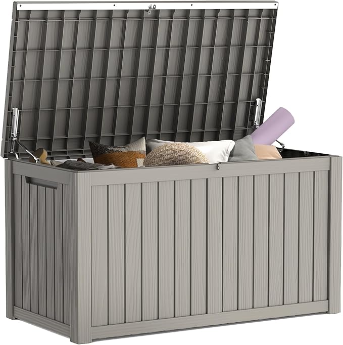 Mars Villa 180 Gallon Outdoor Storage Box Waterproof, Extra Large Resin Deck Box, Outside Storage Bin for Patio Furniture Cushions, Pool Supplies, Sports Gear, UV Resistant and Weatherproof, Greige-Ruum Studio Home
