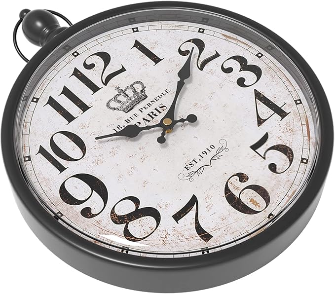 Menterry Retro Round Wall Clock. Black Vintage Antique Style Decor Wall Clocks for Kitchen,Farmhouse,Bedroom,Bathroom,Office, (11.8" H x 9.3" W)-Ruum Studio Home