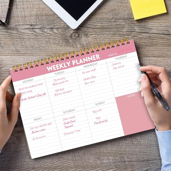 Weekly Planner Notepad - 7" x 10" Weekly Pad Organizers Habit Tracker Journal for Man & Women, 52 Sheets, 100gsm Paper, Undated Weekly To Do List Notepad with Your Life, Pink-Ruum Studio Home