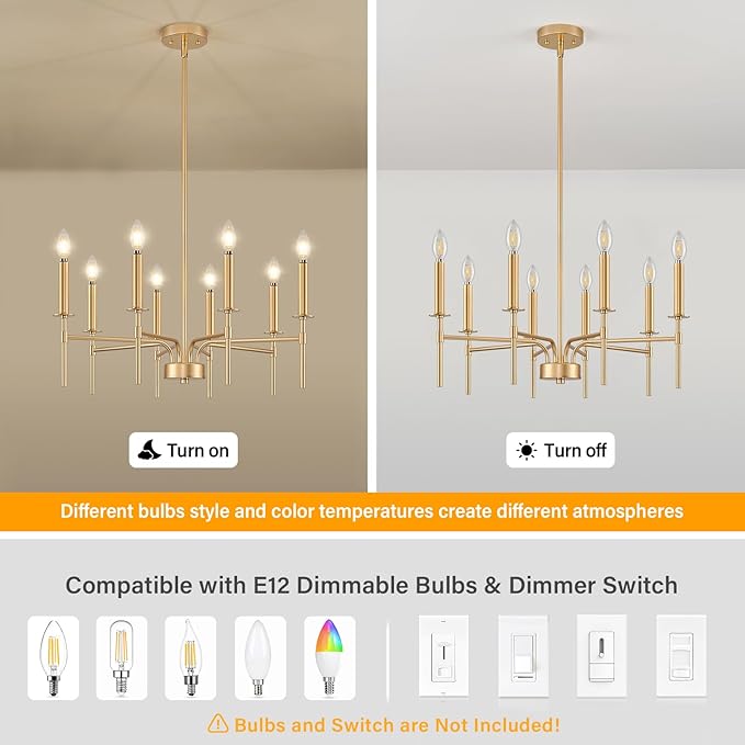 8 Light Gold Chandelier Light Fixture, Modern Farmhouse Chandeliers for Dining Room Light Fixture, Metal Candle Pendant Chandelier for Foyer Entryway Stairs Living Room Bedroom Kitchen-Ruum Studio Home