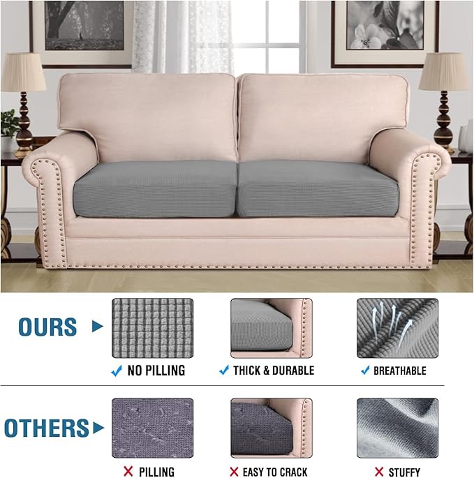 H.VERSAILTEX Super Stretch Individual Seat Sofa Covers Slipcover Sets Thick Jacquard Textured Twill Fabric (2 Piece Large Sofa Cushion Covers, Dove)-Ruum Studio Home
