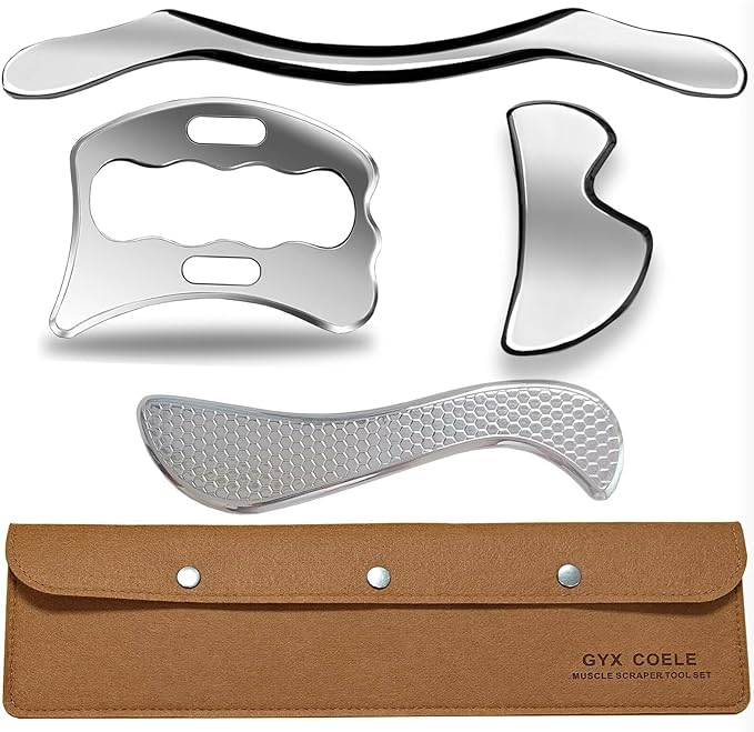 4 in 1 Stainless Steel Muscle Scraper Tool Set, IASTM Physical Therapy Massage Tools, Gua Sha Massage Scraping Tool with Storage Case-Ruum Studio Home