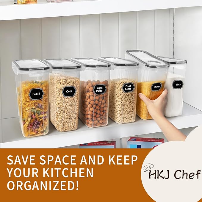 Cereal Containers Storage Set (4L / 135.2oz), 6PCS Airtight Food Storage Containers with Lids, Cereal Dispensers for kitchen Pantry Organizers and Storage with Pour Spout, 20 Labels, Marker-Ruum Studio Home
