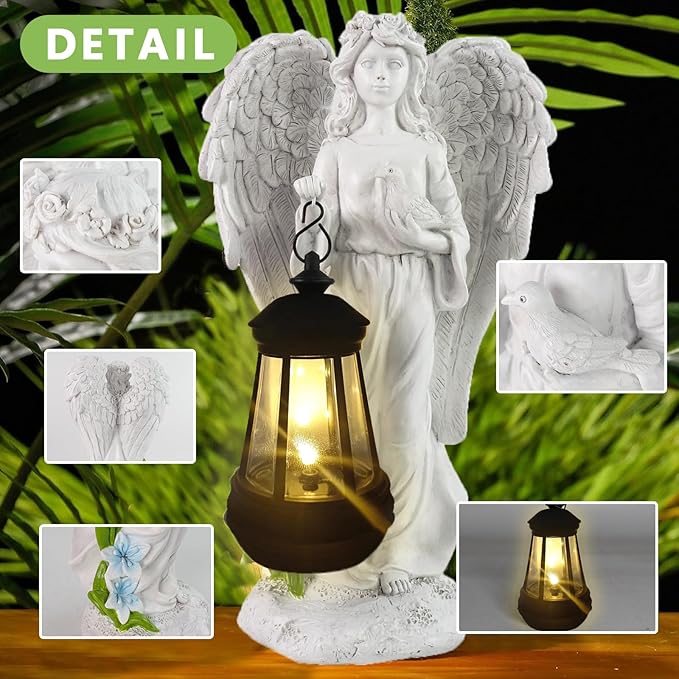 Solar Angel Garden Statue, Angel Figurine Outdoor Decor with Warm White Solar Lantern Garden Angel Figurine Outdoor Statue Waterproof Angel Sculpture Lawn Yard Art Patio Ornament Housewarming Gift-Ruum Studio Home
