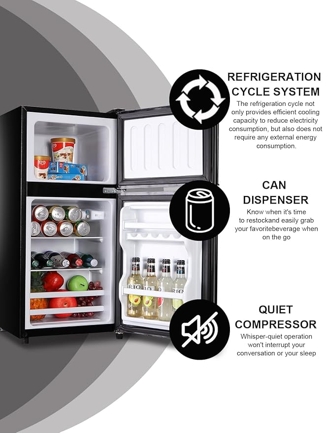 3.5 Cu.Ft Refrigerator 2 Door 7 Level Adjustable Thermostat Control Top-Freezer Refrigerator Lock Fresh Energy Saving Black (KB03-FLS-80-BLACK)-Ruum Studio Home
