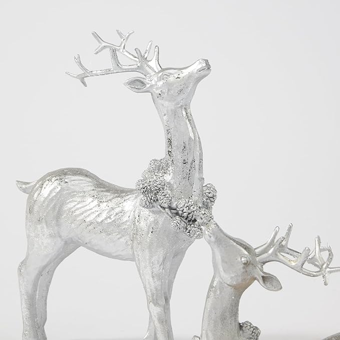DN DECONATION Christmas Reindeer Figurines, Winter Deer Small Statues Decor, Silver Decorative Reindeer Sculptures, Resin Xmas Holiday Home Décor Accents for Office Living Room & Bedroom 2PCS-Ruum Studio Home