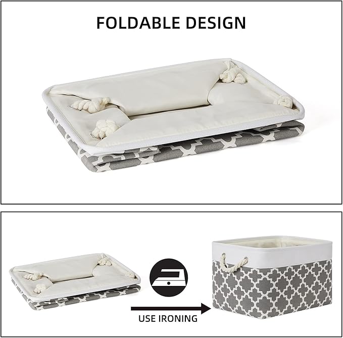 Bidtakay Basket Storage Bins Baskets for Organizing Set of 3 Collapsible Cloth Storage Linen Closet Organizer 15 X 11 X 9.5 Inches Large Foldable Baskets for Shelves (White&Quatrefoil Grey)-Ruum Studio Home