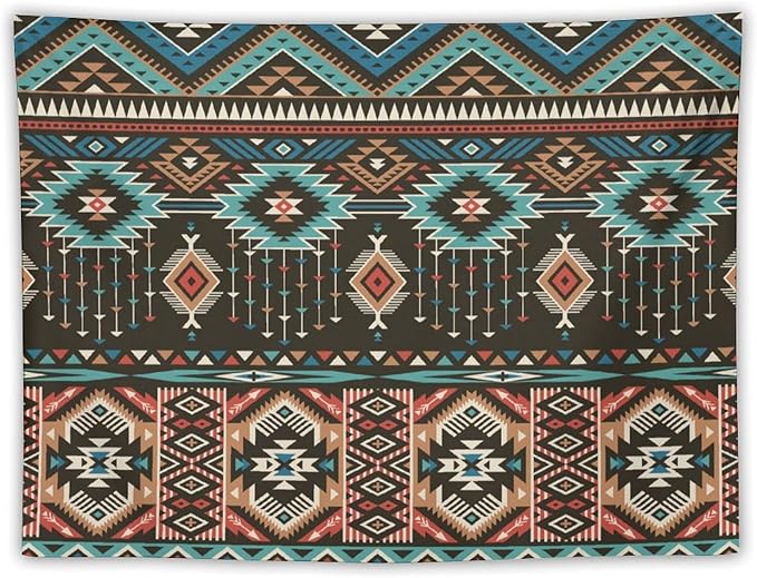 HZOHNAGO Aztec Tapestry Turquoise Blue and Brown and Native American Tribal Pattern Printed Wall Tapestry Wall Hanging for Bedroom Living Room Dorm 40" W x 30" H-Ruum Studio Home
