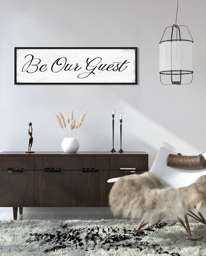HLJ ART Be Our Guest Wall Decor: Farmhouse Bedroom Art Above Bed, 12" x 40" Framed Large Guest Room Signs, Rustic Country Decorative Plaques for Home Living Room Kitchen-Ruum Studio Home