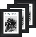 5x7 Picture Frame 3 Pack - Black Woodgrain, Solid Wood & HD Tempered Glass, Table Display or Wall Hanging-Ruum Studio Home