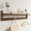 AMBIRD 28.9 Inch Length Shelf with Hooks Entryway Coat Rack Wall Mount Wood Coat Hooks with Shelf Wall-Mounted Coat Hook Rack with 5 Dual Hooks for Bathroom, Living Room, Bedroom (Brown)-Ruum Studio Home