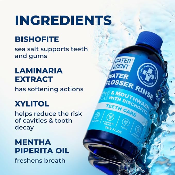 Concentrated Water flosser Rinse & Mouthwash | Add to Oral irrigator | Mint Flavor | When dilluted 186 fl.oz | Alcohol and Fluoride Free. Made in USA | Pack of 1 = 16.9 fl.oz WATER DENT-Ruum Studio Home