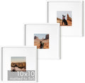 HAUS AND HUES 10x10 White Metal Picture Frames Matted to 5x5 - Features Premium Aluminum & Hanging Hardware, Shatterproof Plexiglass - Ideal for Home, Room, Office (10x10 in, White, Set of 3)-Ruum Studio Home