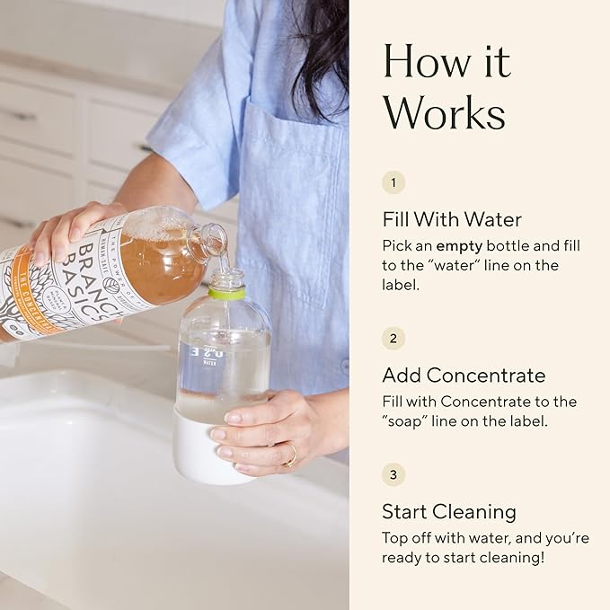 Branch Basics Cleaning Essentials Kit in Glass: All Purpose Cleaner and Bathroom Cleaner - Concentrate (33.8 Oz) + Glass Spray Bottles for Cleaning (16 Oz) Fragrance-Free-Ruum Studio Home