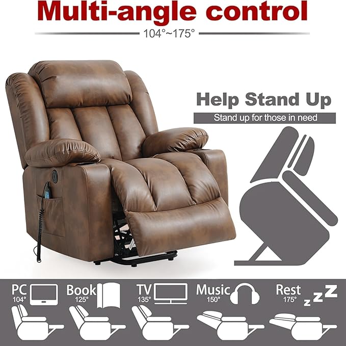 Power Lift Recliner Chair for Elderly Breathable Leather Recliner Chair with Massage and Heat for People Limited Mobility,2 Cup Holders,Electric Stand Assist,USB Ports,Gifts for Family (Ochre)-Ruum Studio Home