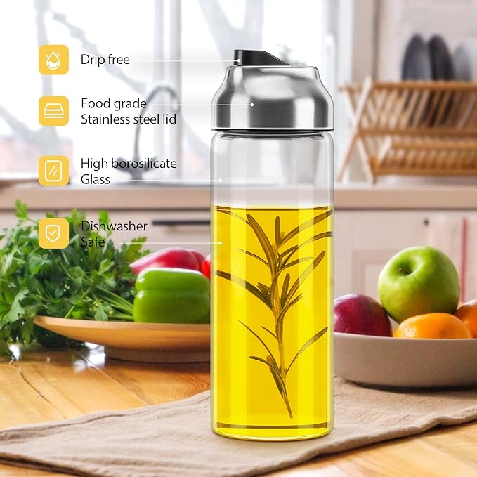 Aelga Olive Oil Dispenser - 14 OZ Glass Oil and Vinegar Dispenser Bottles Set for Kitchen No Drip-Set of 2-Ruum Studio Home