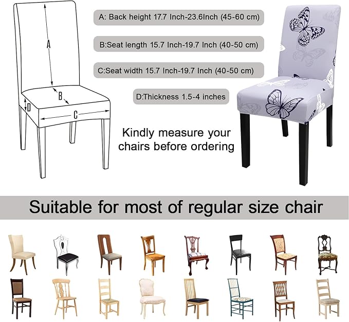 JQinHome Pattern Chair Covers for Dining Room Set of 4, High Stretch Removable Washable Parsons Chair Slipcover for Home Party Hotel Wedding Ceremony (Grey Butterfly,4PCS)-Ruum Studio Home