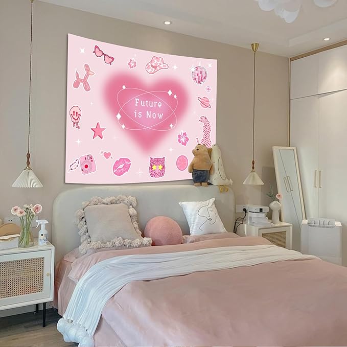 Lunerfex Y2K Tapestry Pink Wall Tapestry, Cute Tapestries for Bedroom Funny Tapestries Wall Hanging for Bedroom Living Room Decor Pink-4 44"x60"-Ruum Studio Home