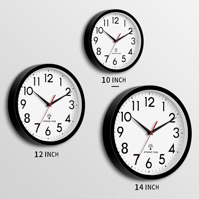 Atomic Wall Clock Analog 10 Inch Battery Operated Modern Decorative for Living Room Kitchen Office Bedroom Bathroom(Black)-Ruum Studio Home