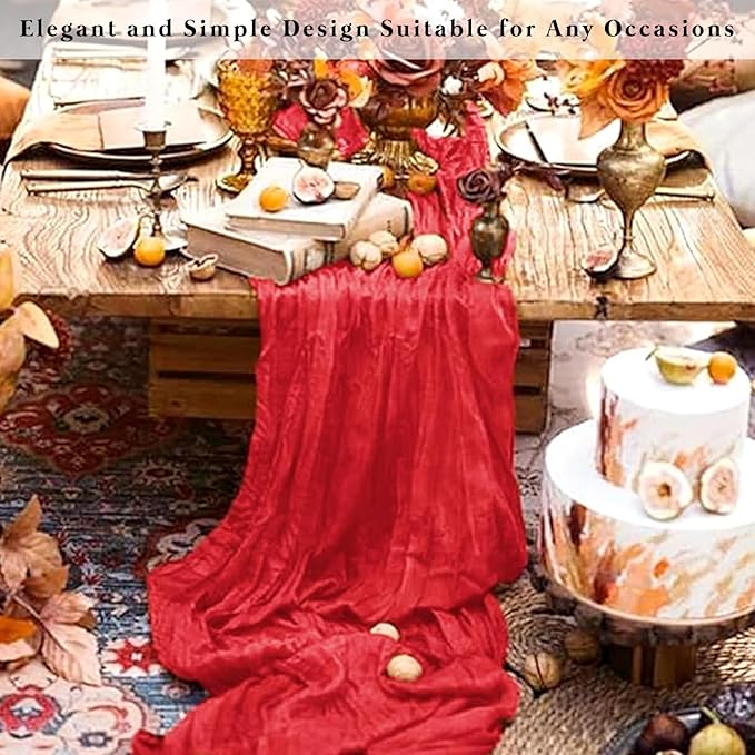 6 Pack Red 10FT Cheesecloth Table Runner Rustic Gauze Fabric Cheese Cloth Table Runner for Wedding Bridal Baby Shower Table Decor Boho Sheer Birthday Party Table Decorations 20 x 120 Inch Long-Ruum Studio Home