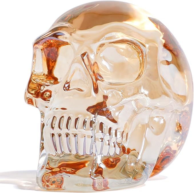 Model Statue for Home Décor Crystal Skull Decorative Figurine Gifts for Women Husbands Halloween Head Figurine Decoration Gift (Champagne Color Skull)-Ruum Studio Home