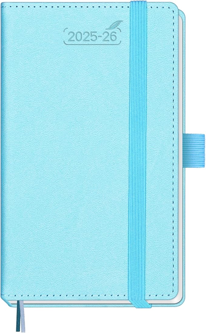 BEZEND Pocket Planner 2025-2026 Weekly and Monthly, 3.5" x 6" Academic Planner (Jul 25-Dec 26) 18-Month Mid-Year Calendar Book, Storage Pocket, Pen Holder, PU Leather Hardcover - Sky Blue-Ruum Studio Home