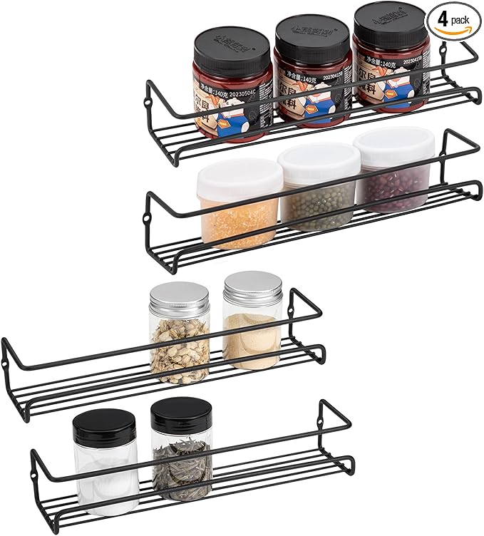 ROFAY Spice Rack Organiser, 4 Pack Wall Mounted Tier Shelf with Adhesive Sticker & Screws for Spices, Herbs, Jars and Other in Cupboard/Kitchen/Cabinets/Pantry-Ruum Studio Home